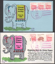 5c Circus Wagon FDC with U/O cancel